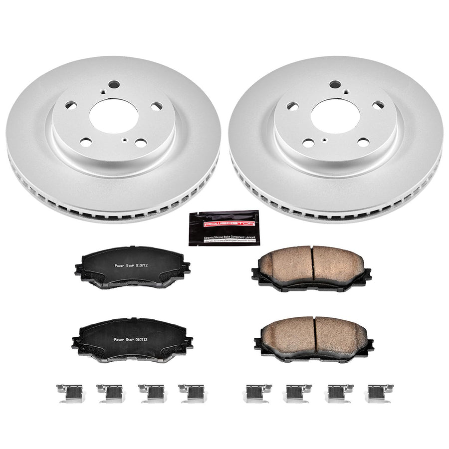 PowerStop Brake Kit For HS250h 2010-2012, Scion xB 2008-2015, RAV4 2006-2018, Prius V 2012-2017 [Model Specific] - Front Geomet Coated Disc Rotors & Ceramic Brake Pads Replacement, CRK258