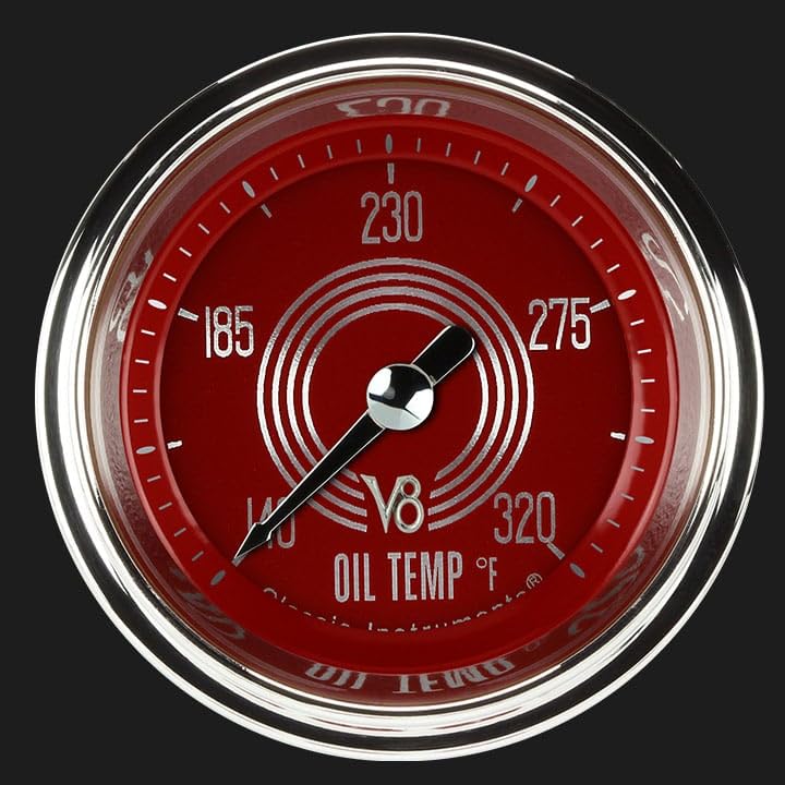 V8 Red Steelie Classic Instruments V8RS128SHC 2-1/8" Oil Temperature Gauge Full Sweep