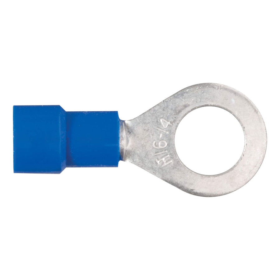 CURT 59522 Blue Vinyl-Insulated 16-14 Gauge Ring Terminal Wire Connectors, 1/4-Inch Stud, 100-Pack