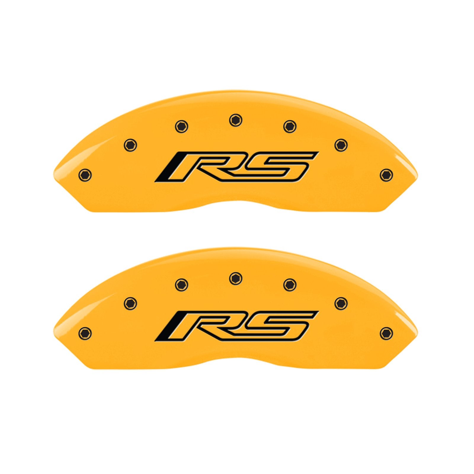Caliper Covers MGP Compatible with 2016-2024 Chevy Camaro (Fits 18"+ Wheels & Standard JL9 Brakes) Powder-Coated Finish, 4 PCS Front and Rear (Yellow - RS Engraving)