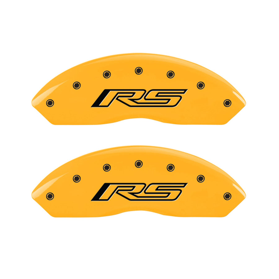 Caliper Covers MGP Compatible with 2016-2024 Chevy Camaro (Fits 18"+ Wheels & Standard JL9 Brakes) Powder-Coated Finish, 4 PCS Front and Rear (Yellow - RS Engraving)