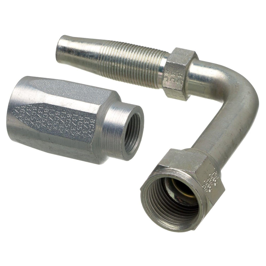 Gates Field Attachable 10C5-10RFJSX90 for C5C, C5D and C5M Hose, Dual Seat Female JIC 37/SAE 45 Flare Swivel, 90 Bent Tube, Steel, 1/2" ID