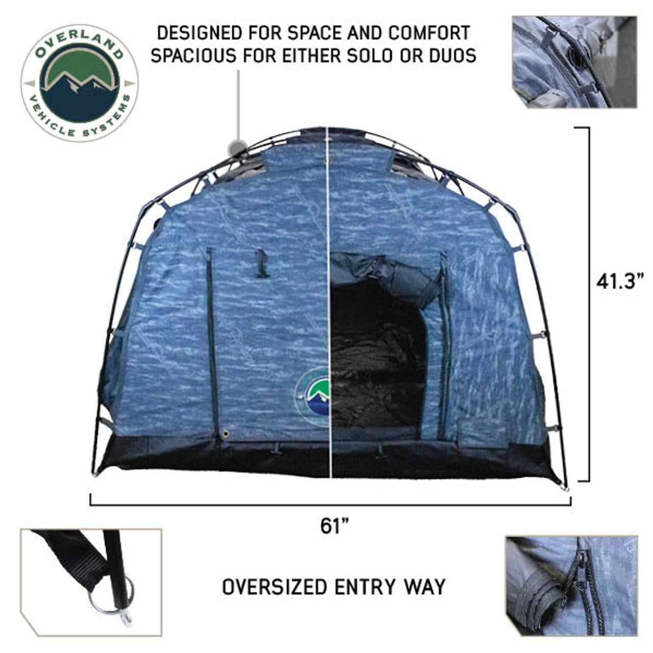 Khumbu 2 Overland Vehicle Systems XD Swag Ground Tent, Grey Body and Black Rainfly - with Internal LED Lighting - Interior Black Out Technology - 320G Rip Stop Material - Mattress Included