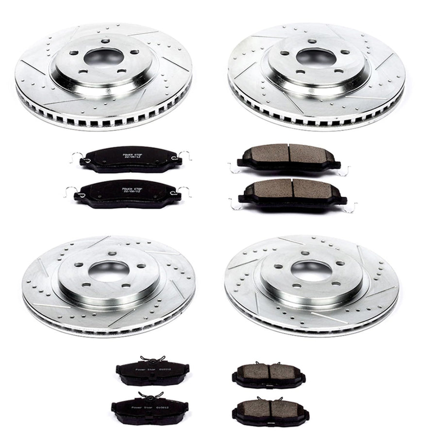 Power Stop K1381 Z23 Carbon Fiber Brake Pads Front and Rear with Drilled & Slotted Brake Rotors Kit For Ford Mustang 2005-2010 [Model Specific]