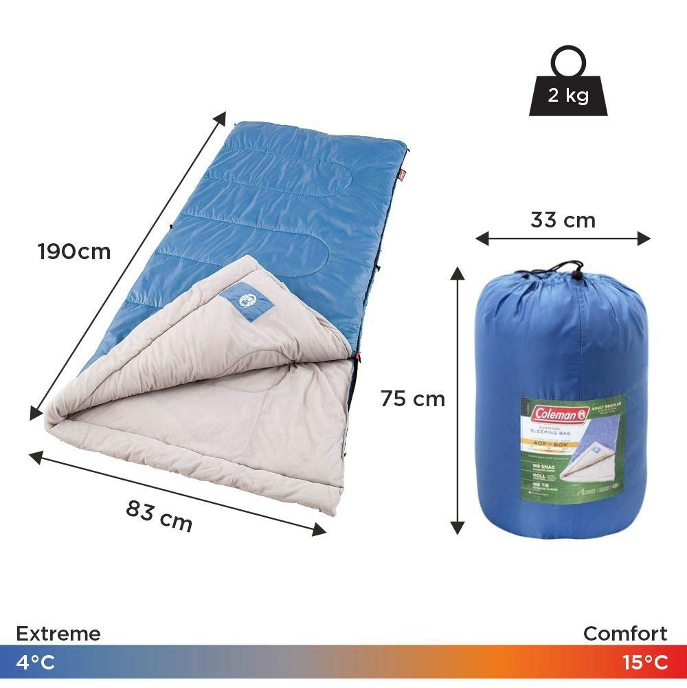 Coleman 40°F Sun Ridge Cool-Weather Sleeping Bag, Lightweight Adult Sleeping Bag with Soft Trim & Draft Tube, Machine Washable