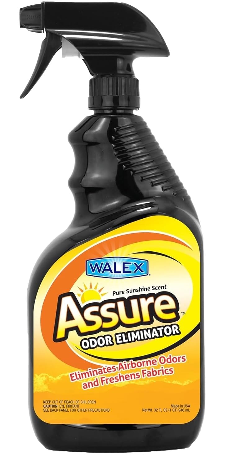 Walex RV Assure Odor Eliminator Air Freshener Spray - Neutralizes Airborne Odors & Freshens Fabrics, Instant Odor Elimination with Natural Essential Oils, Pet Safe, Long Lasting; Pure Sunshine, 32 oz