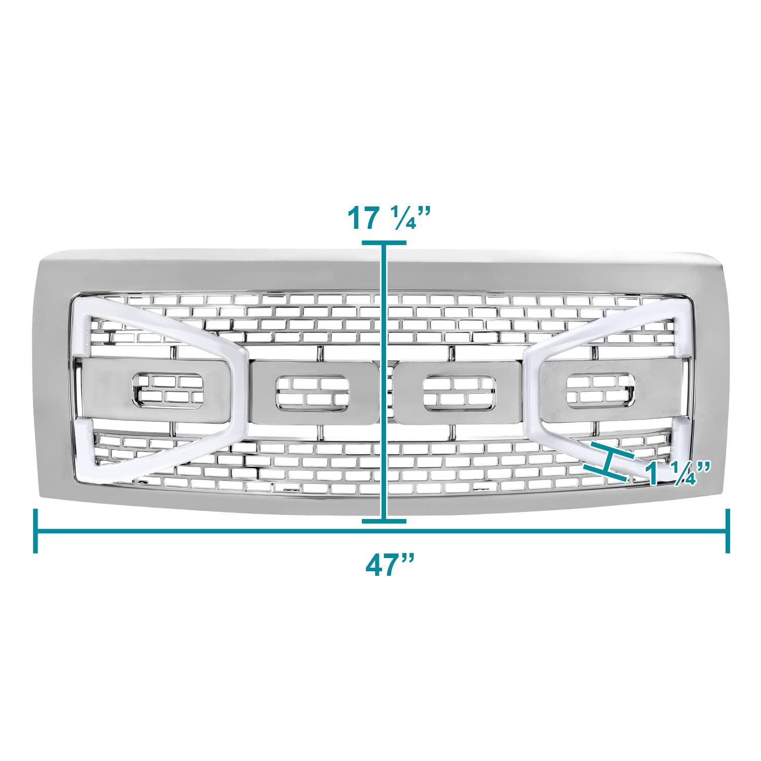 Chrome Mesh Front Hood Grille w/LED Light Tubes Spec-D Tuning Compatible with 2009-2014 Ford F-150