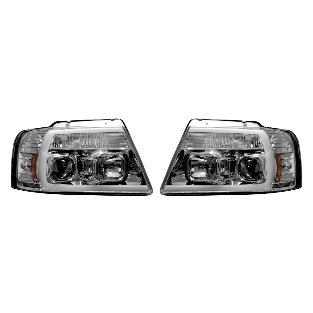 Ford F150 Projector Headlights 04-08 OLED Halos & DRL in Clear/Chrome