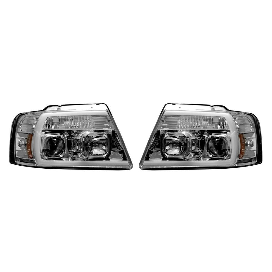 Ford F150 Projector Headlights 04-08 OLED Halos & DRL in Clear/Chrome
