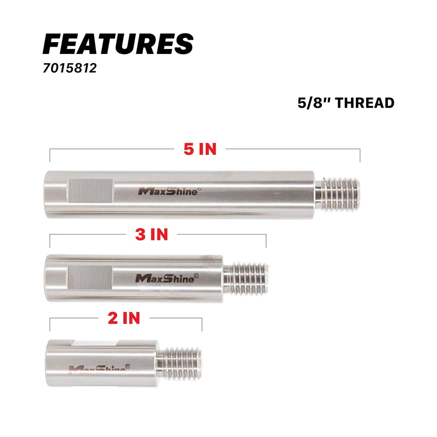 Maxshine Stainless Steel Universal Rotary Extension Shaft Set - 2in, 3in, 5in, Fits 5/8” Backing Plate - 3 Pieces Rotary Polisher Extender for Car Polishing & Angle Grinder -Rotary Polisher Accessory