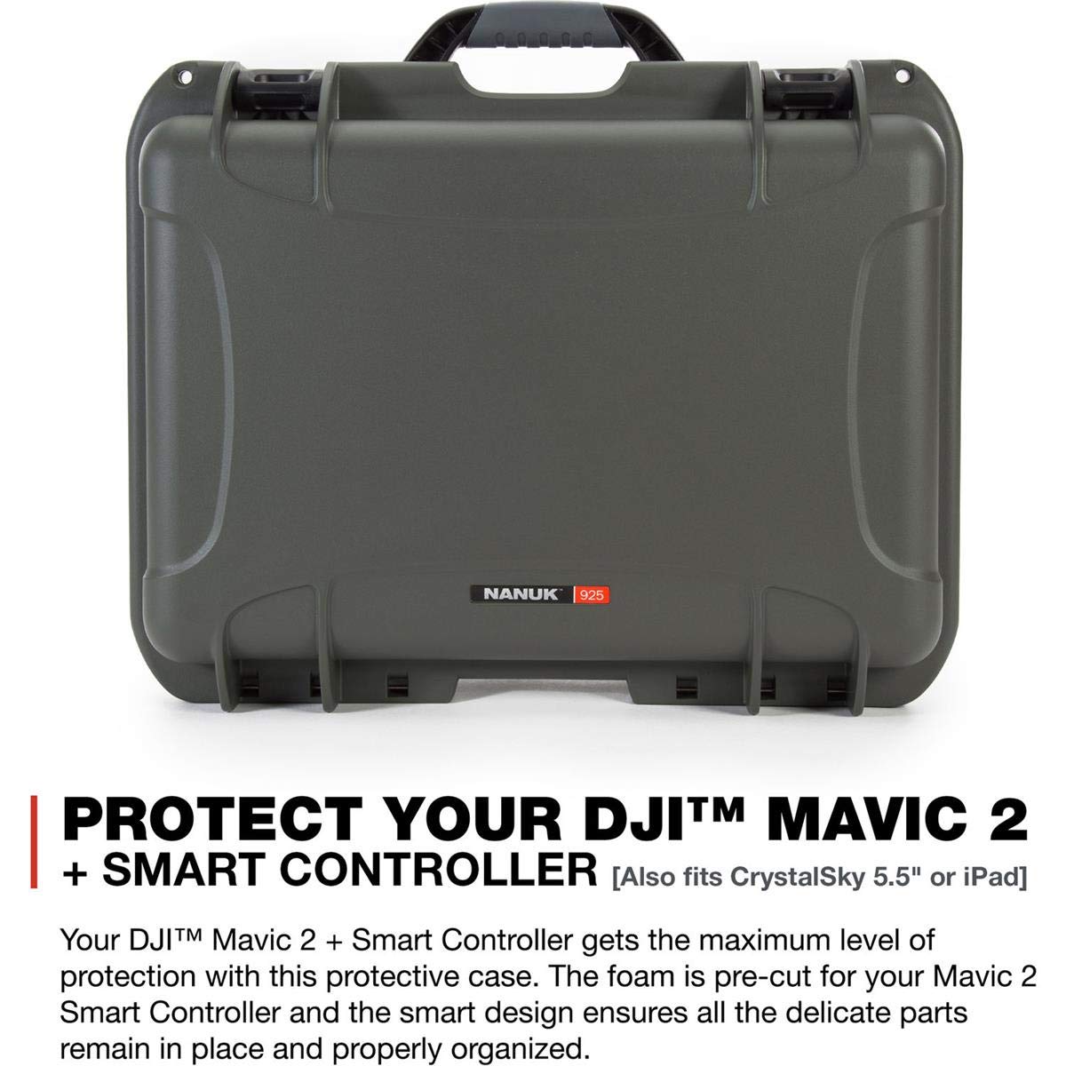 Nanuk 925 Media Series Lightweight NK-7 Resin Waterproof Hard Case for DJI Mavic 2 Pro/Zoom + Smart Controller, Olive