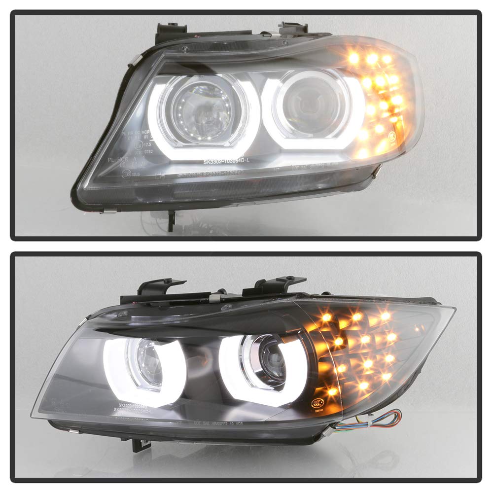 BMW E90 3-Series 09-12 Spyder Auto 3D Halo Projector Headlights Xenon AFS 4 Door
