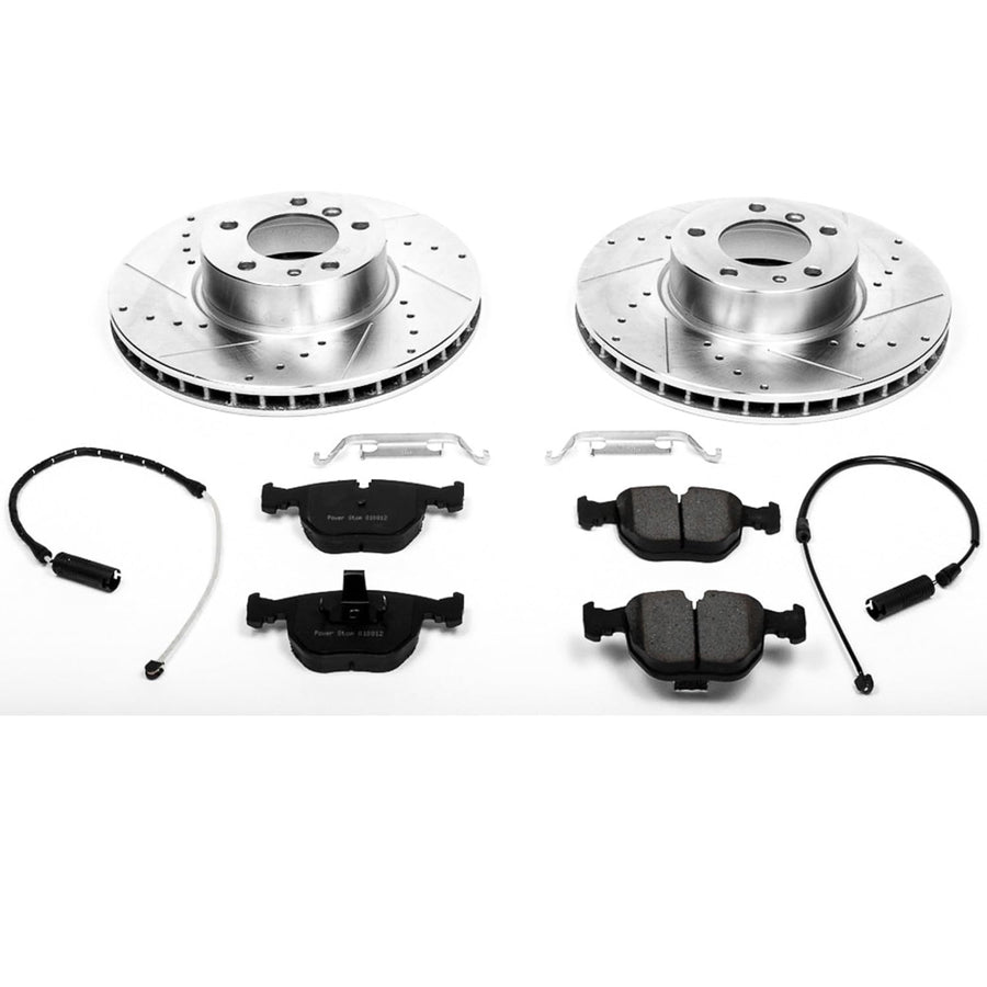 Z23 Power Stop K503 Front Brake Pads with Drilled & Slotted Brake Rotors Kit and 1 Front Sensor Wire