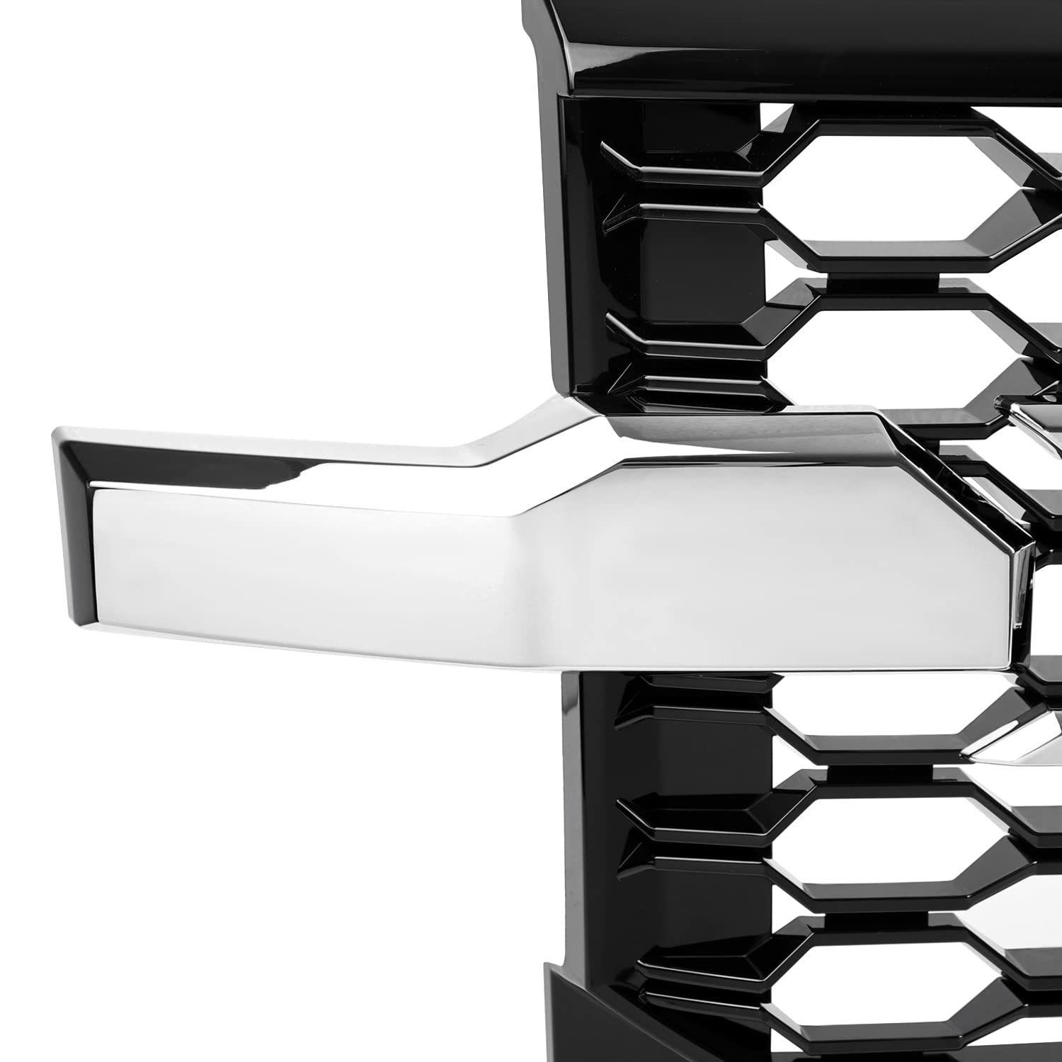 Black Honeycomb Front Bumper Hood Grill Grille w/Chrome Trim Spec-D Tuning Compatible with 2019-2022 Chevy Silverado 1500 WT