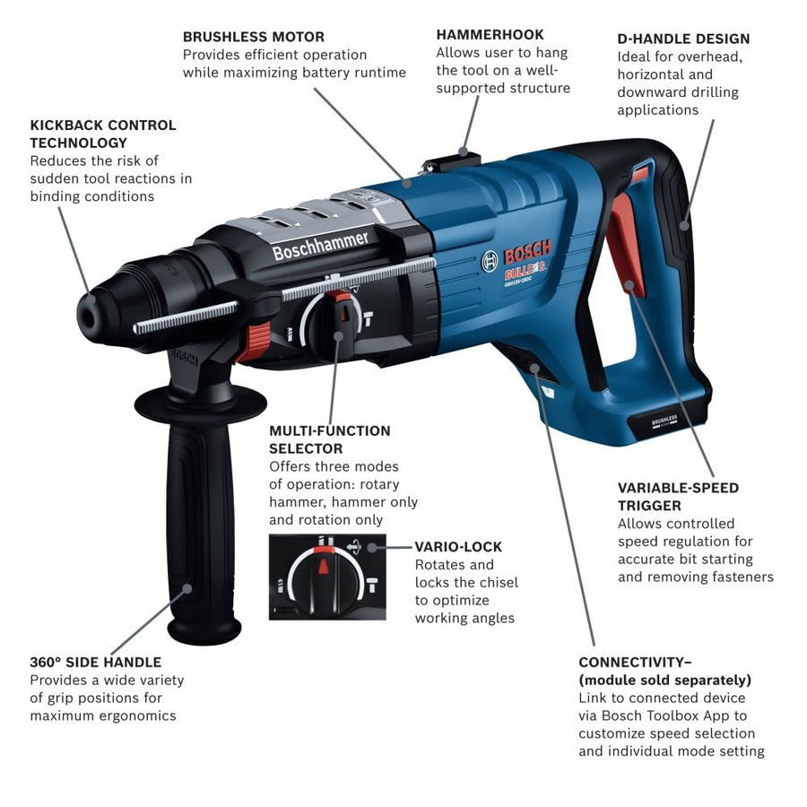 Bosch 18V GBH18V-28DCN Brushless Connected-Ready SDS-plus® Bulldog™ 1-1/8 In. Rotary Hammer (Bare Tool)