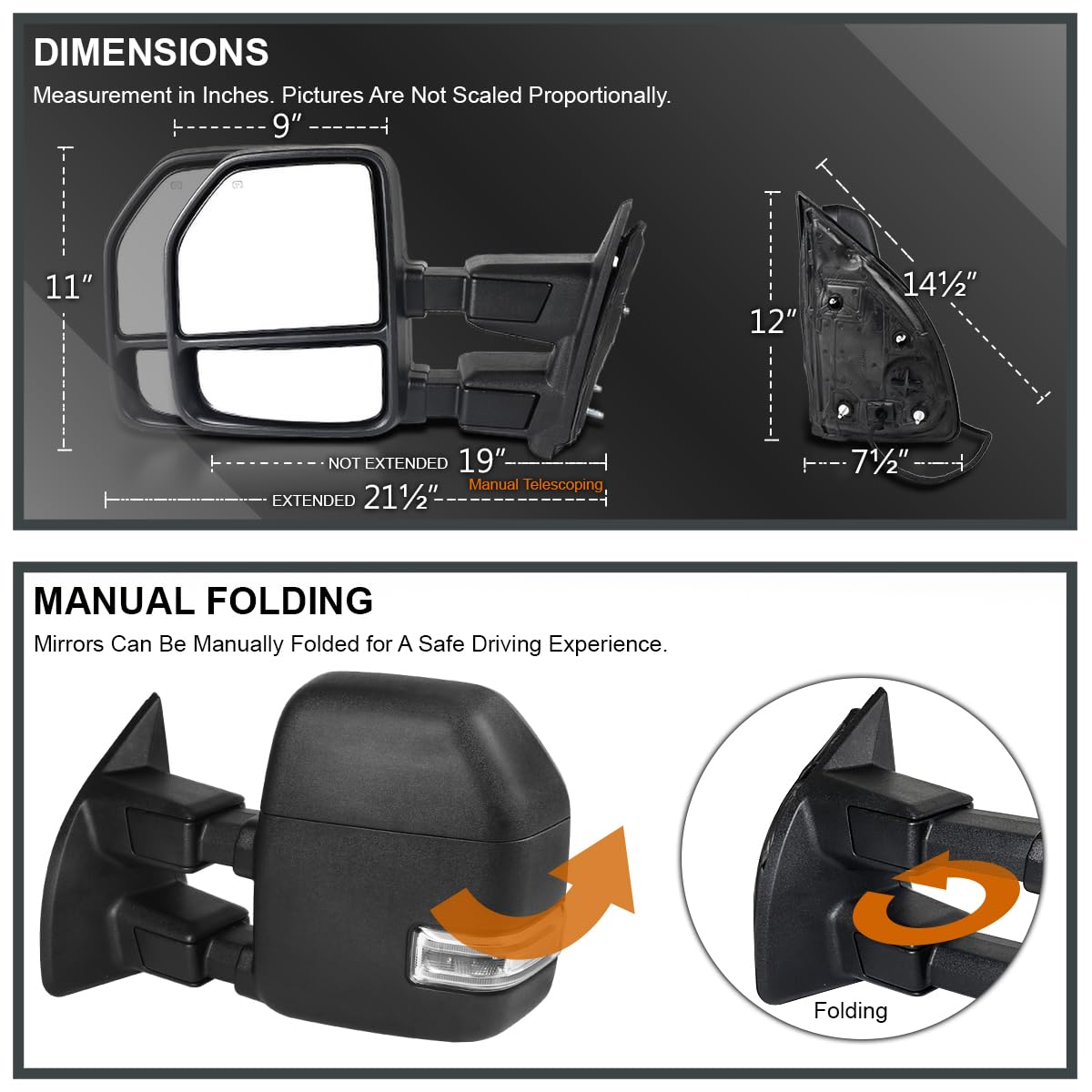 Spec-D Tuning Telescopic Black Towing Mirror Clear Signal Power Heated Compatible with 1999-2016 Ford F-250, F-350, F-450 Super Duty Left + Right Pair