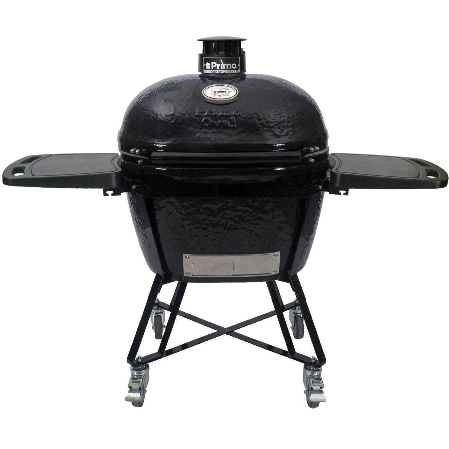 Primo Grills Oval XL 400 All-in-One Ceramic Kamado Grill with Cradle, Side Shelves, and Stainless Steel Grates - PGCXLC (2021), Black