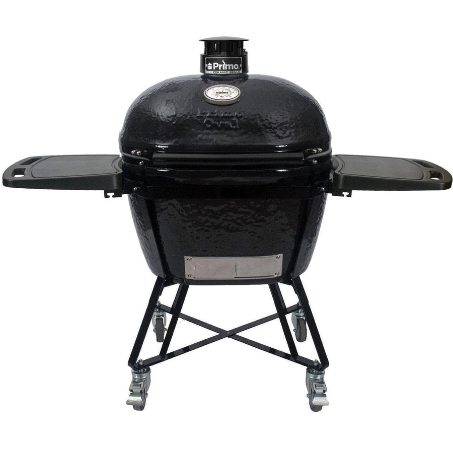 Primo Grills Oval XL 400 All-in-One Ceramic Kamado Grill with Cradle, Side Shelves, and Stainless Steel Grates - PGCXLC (2021), Black