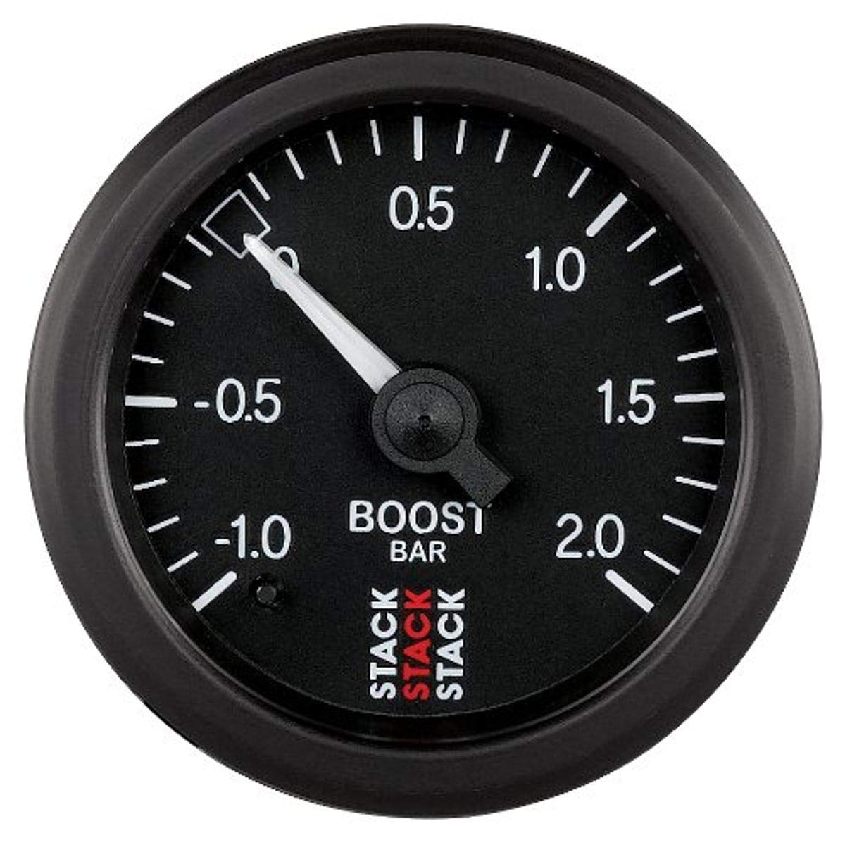 52mm Stack ST3111 Black -1 to 2 Bar Universal T-Fitting Mechanical Boost Pressure Gauge