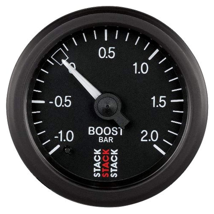 52mm Stack ST3111 Black -1 to 2 Bar Universal T-Fitting Mechanical Boost Pressure Gauge