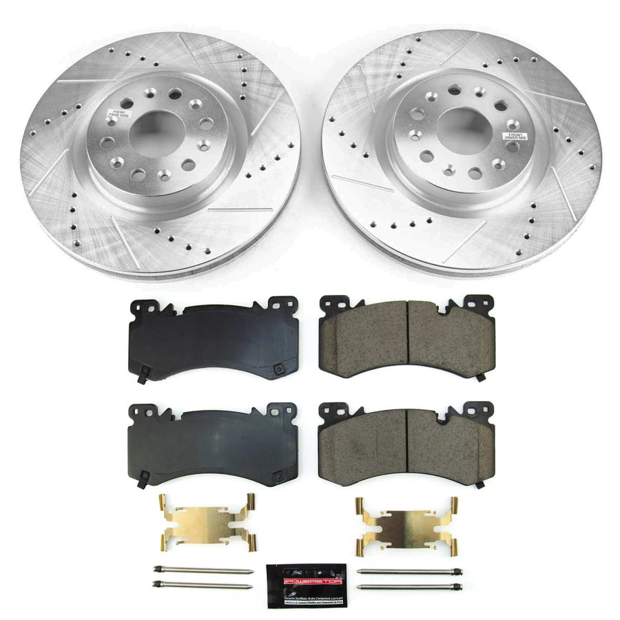 POWERSTOP Z23 Carbon-Fiber Ceramic Brake Pads and Drilled and Slotted Rotors Brake Kit For Cadillac XT6 2022 [Vehicle Specific]