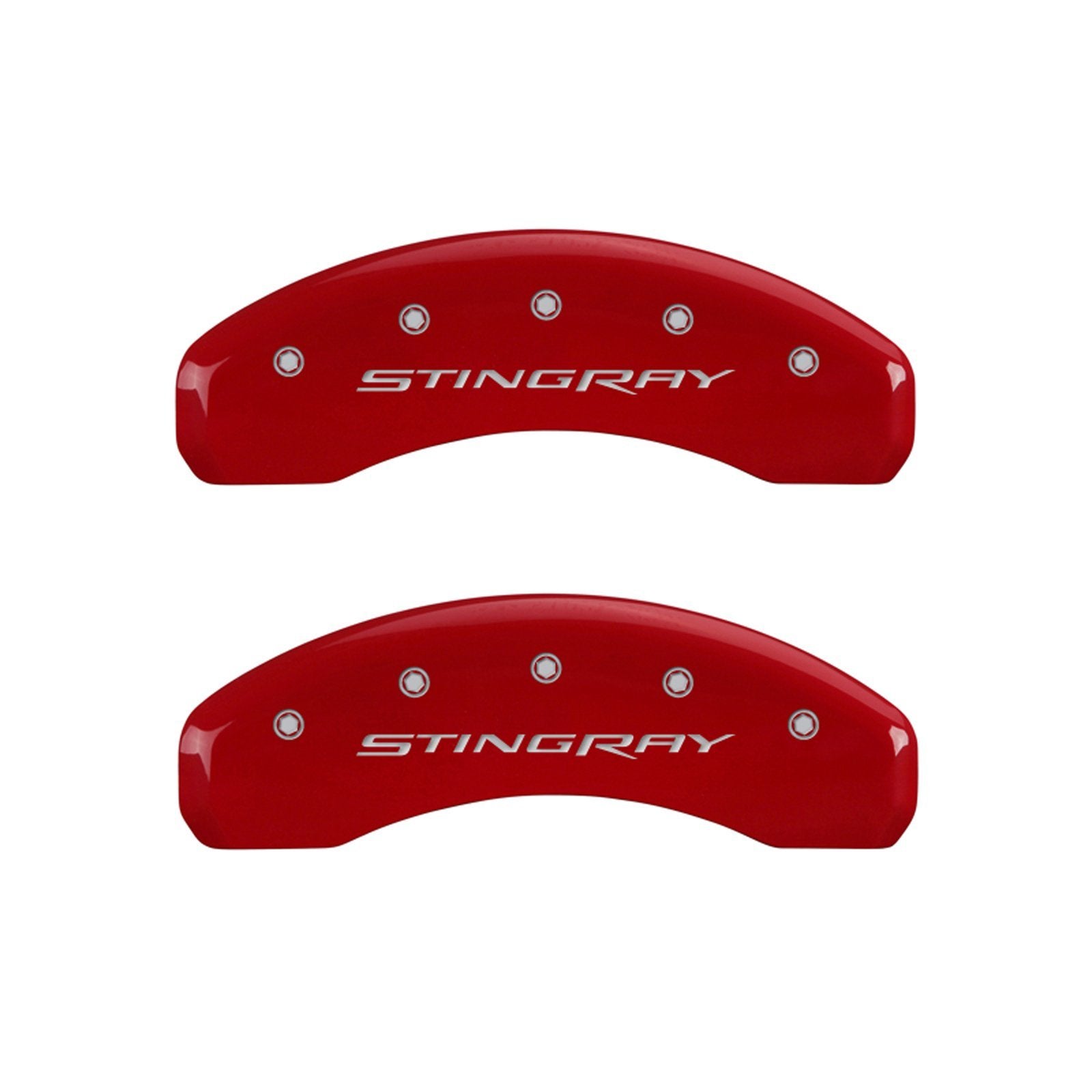 Brake Caliper Covers MGP - Compatible with 2014-2019 Chevy Corvette - Powder-Coated Finish, 4 PCS Front and Rear (Red - Stingray Engraving)