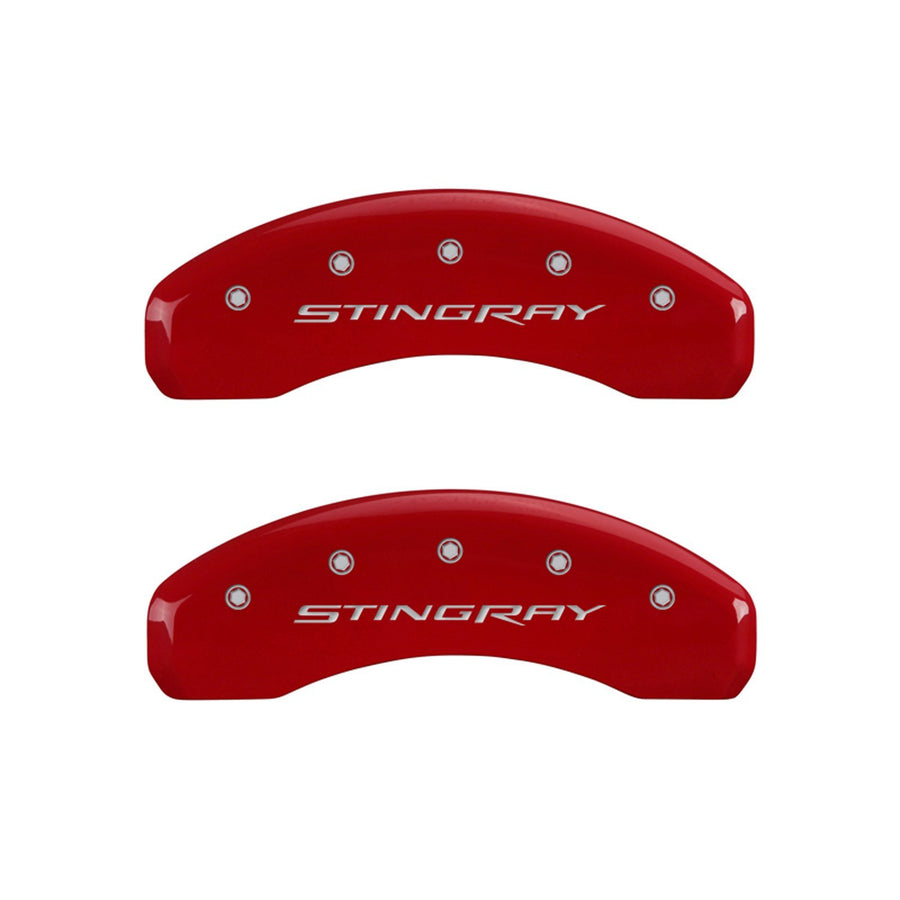 Brake Caliper Covers MGP - Compatible with 2014-2019 Chevy Corvette - Powder-Coated Finish, 4 PCS Front and Rear (Red - Stingray Engraving)