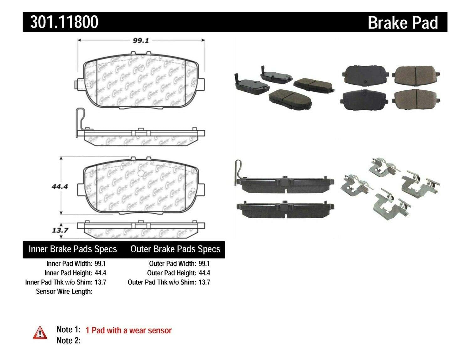 Brake Pad, Centric (301.11800) Ceramic