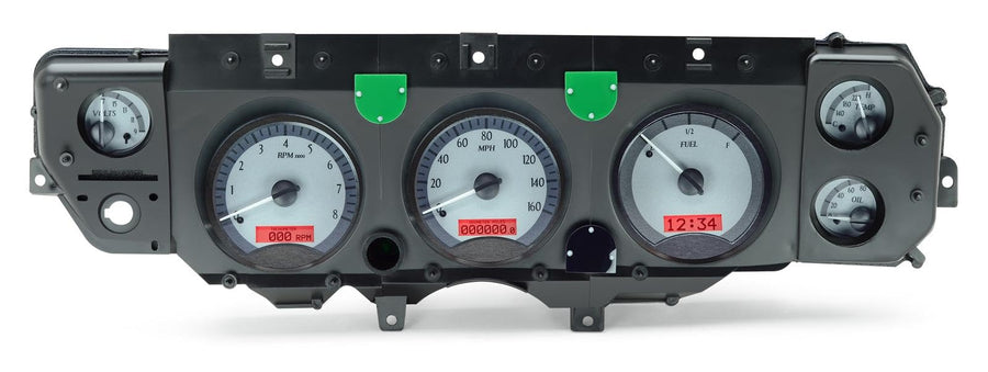 Dakota Digital VHX-70C-CVL-S-R Analog Dash Gauge System Compatible with 1970-72 Chevy Chevelle SS, El Camino and Monte Carlo and 1971 GMC Sprint SP, Silver Alloy Style, Red Backlighting