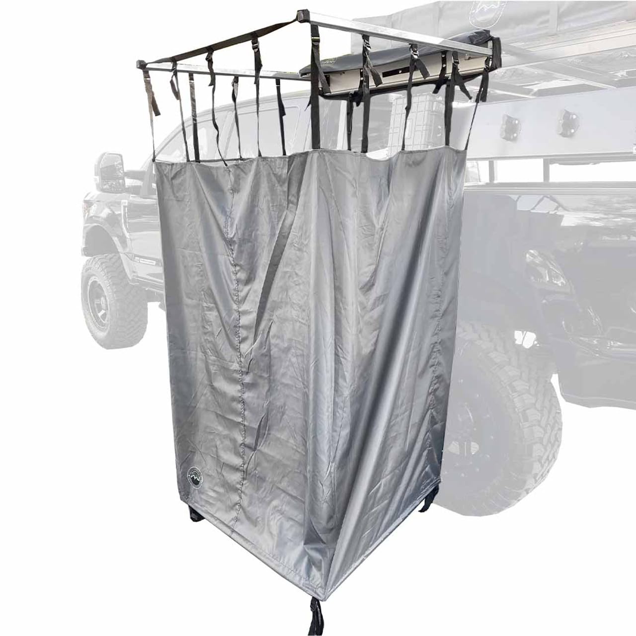 Overland Vehicle Systems Nomadic HD Car Side Shower Room With Black 1000G PVC Travel Cover, Universal L - Brackets, Dark Grey Body with Silver Inner Lining