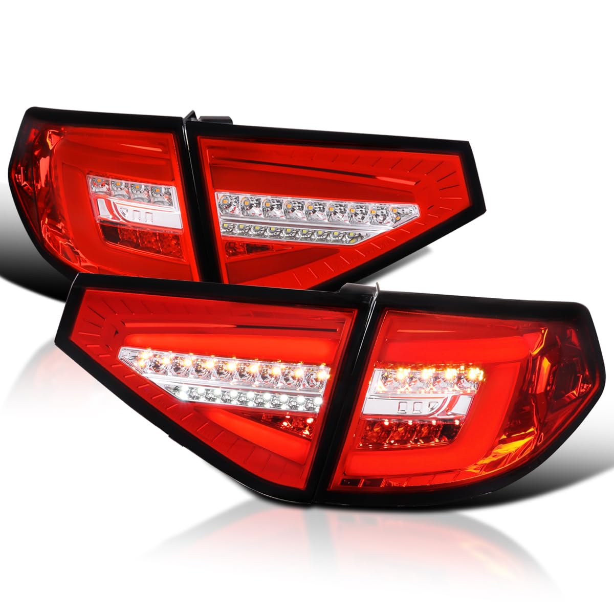 Red Sequential Tail Lights w/LED Bar SPEC-D TUNING Compatible with 2008-2011 Subaru Impreza WRX Hatchback, Left + Right Pair Assembly