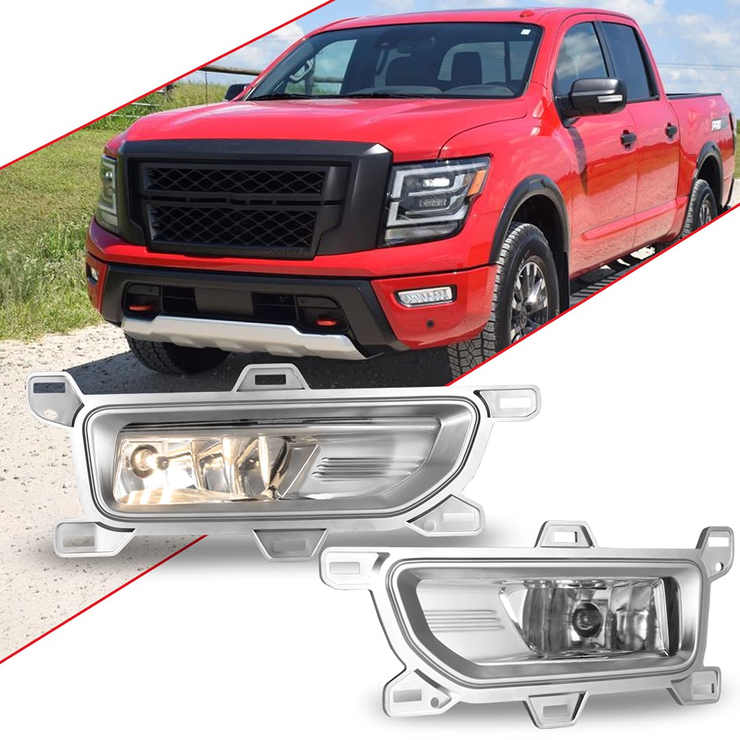Fog Lights Replacement Winjet OEM Fit For 2020-2025 Nissan Titan, Driver & Passenger Driving Fog Lamps w/ H8 Halogen Bulbs + Wiring Harness + Switch + Decorative Bezels (Black Housing Clear Lens)