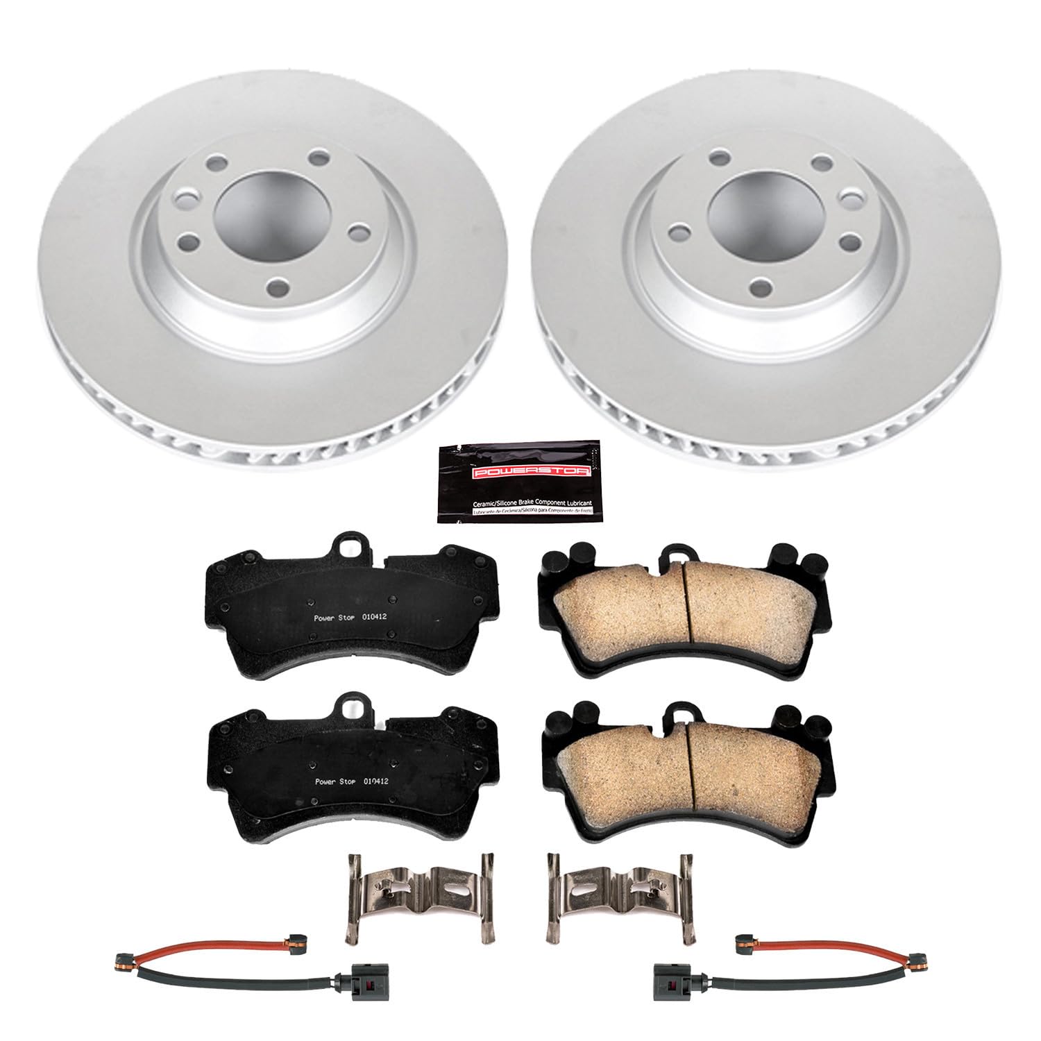 Power Stop Z23 Evolution Geomet Coated Brake Kit and 2 Front Sensor Wires For Audi Q7, Porsche Cayenne, VW Touareg [Model Specific]