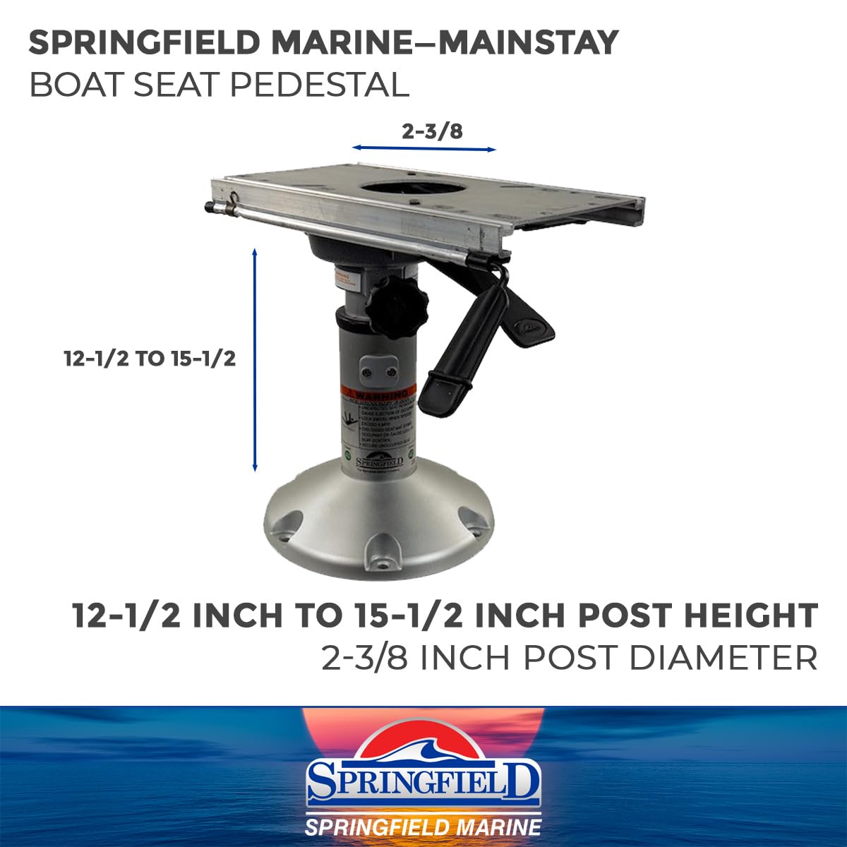 Mainstay Springfield Marine 1250250-L1 Short 2-3/8" Air-Powered Pedestal - 12.5"-15.5", Slide & Swivel
