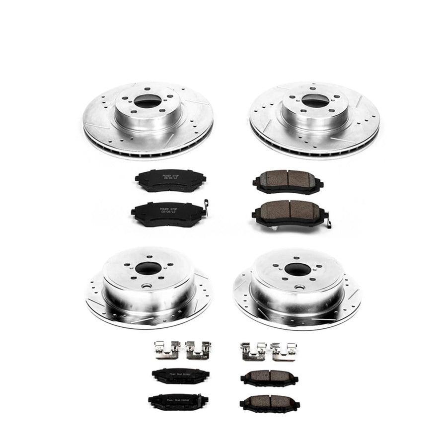 Power Stop K6110 Z23 Carbon Fiber Brake Pads Front and Rear with Drilled & Slotted Brake Rotors Kit For Subaru Impreza 2008-2010 [Model Specific]