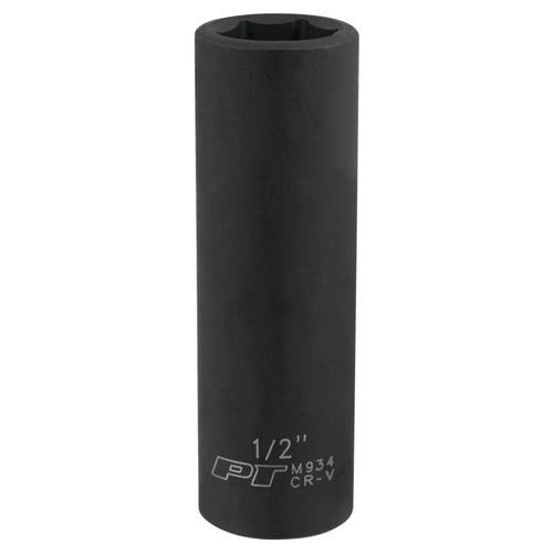 M934 Performance Tool 3/8 Inch Drive 1/2 Inch 6 Point Deep Impact Socket Heavy Duty Chrome Vanadium Steel for Automotive Repair Maintenance Garage and Professional Workshop Use