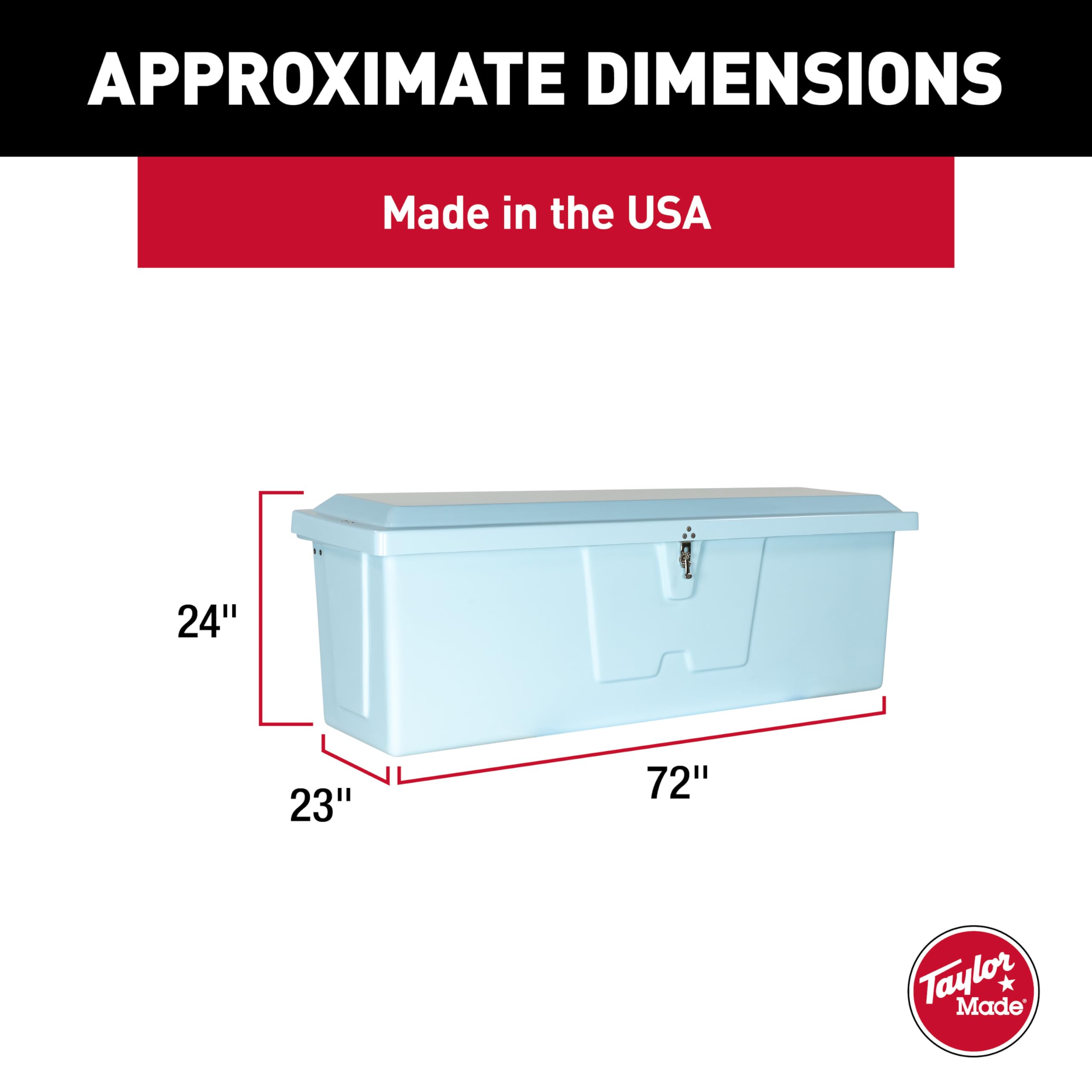 Taylor Made Standard Stow N’ Go Fiberglass Dock Box, Medium (24"H X 72"W X 23"D), Ice Blue, Smooth Interior Finish, Lockable Latch, Stainless-Steel Hardware - 83552IB
