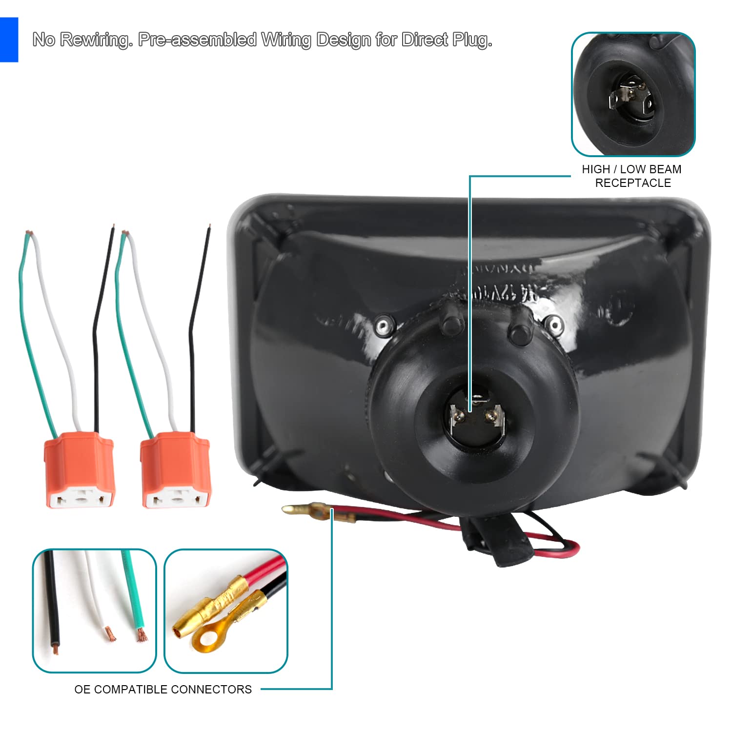 4X6 Chrome Projector Headlights SPEC-D TUNING Head Light Assembly Car Equipped with Left + Right Pair Headlamps Assembly