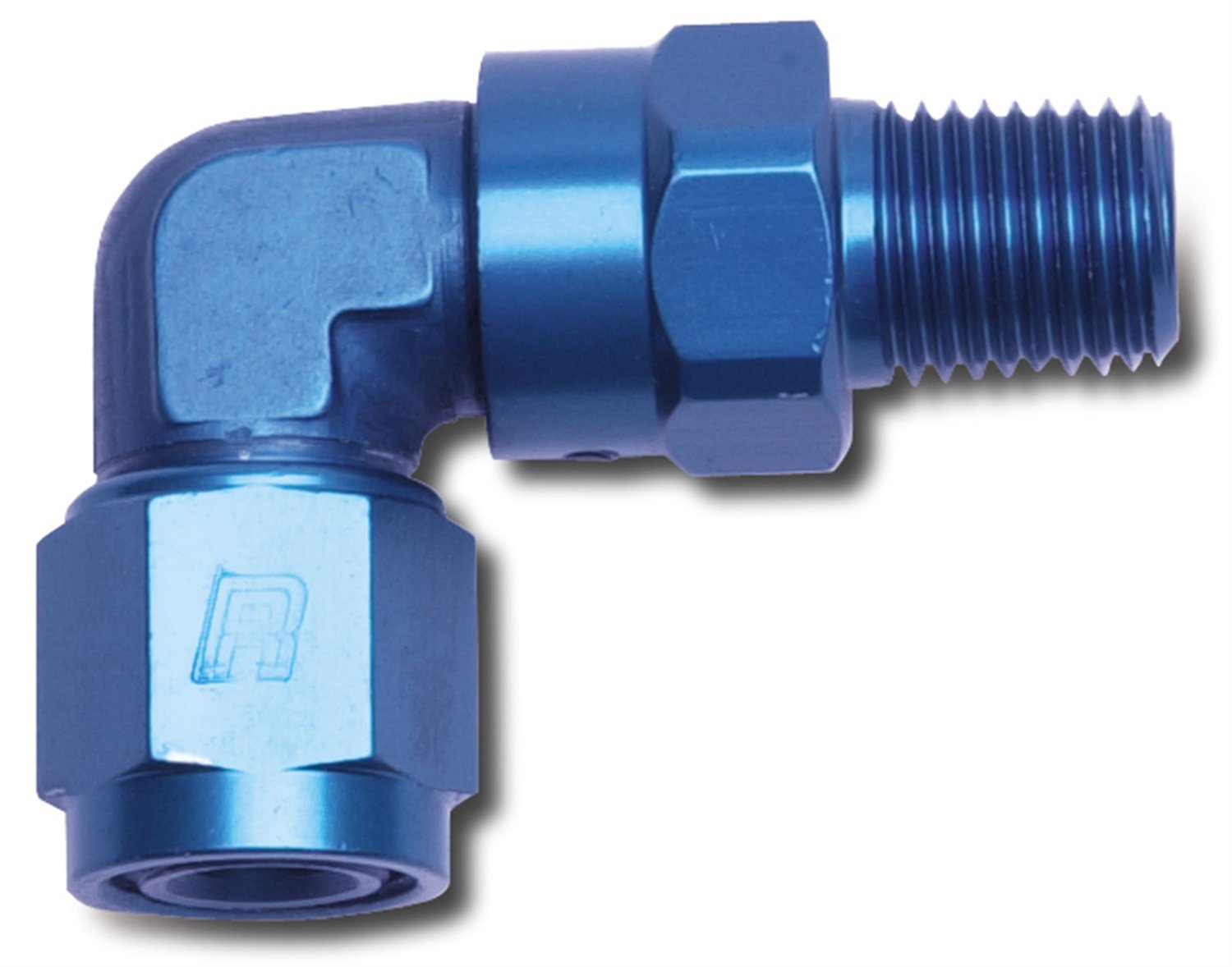 90 Degree Edelbrock/Russell Female AN to Male Swivel NPT Adapter Fitting