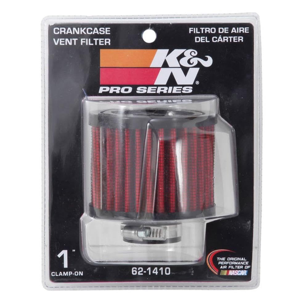 K&N Air Filter/Breather Vent: High Performance, Premium, Washable, Replacement Engine Filter: Flange Diameter: 1 in, Filter Height: 2.375 in, Flange Length: 0.4375 in, Shape: Breather, 62-1410