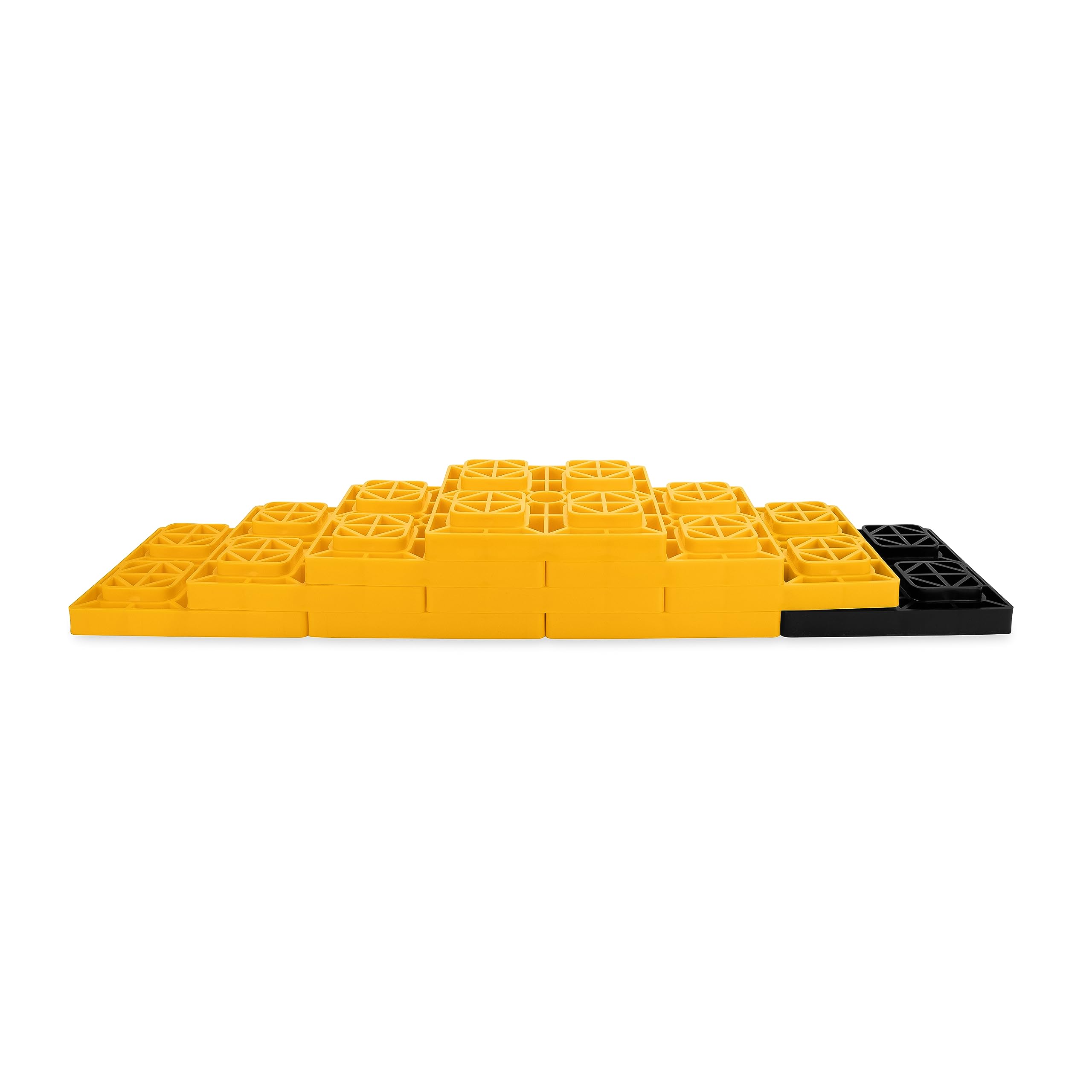 Camco Leveling Blocks FasTen Camper / RV - Features Interlocking Design for Customizable Height - Carrying Handle Twists to Secure Blocks for RV Storage - 8.5” x 8.5” x 1”, Yellow, 10-Pack (44512)