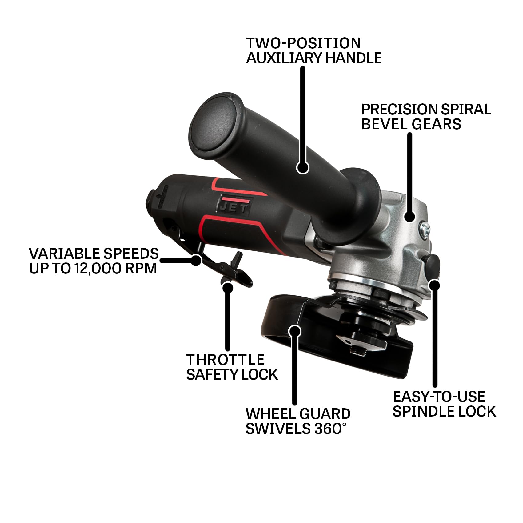 4-Inch JET Pneumatic Angle Grinder, 12000 RPM (Model JAT-450)
