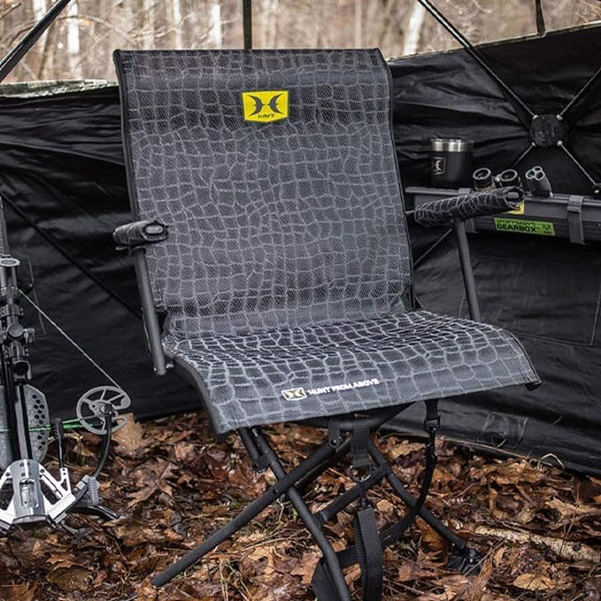 Hawk Stealth Spin Chair - Comfortable, Silent, Swiveling, Portable Chair for Camping, Hunting, Fishing, Backpacking, and More (Bone Collector Edition), Black