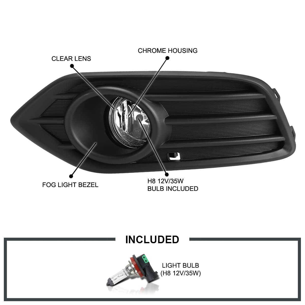 Chrome Driving Fog Lights + H8 Bulbs + Switch SPEC-D TUNING Compatible with 2019-2020 Honda HR-V HRV L+R Pair Assembly