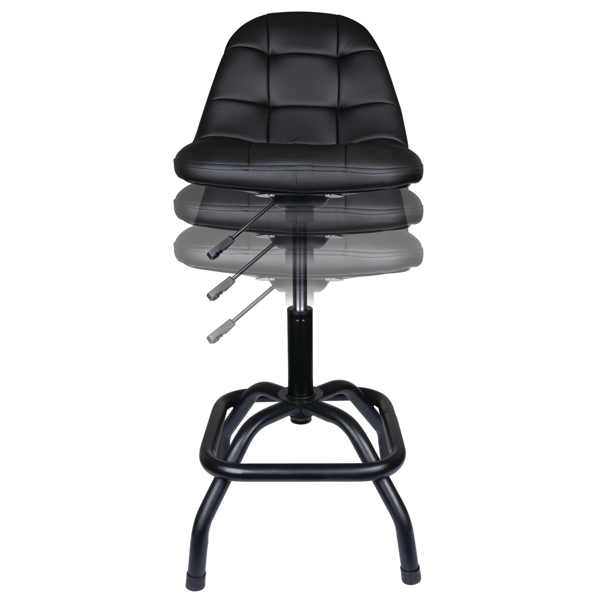 Pneumatic Performance Tool W85031 High Back Adjustable Swivel Bar Stool with Back Support for Home, Bar, and Shop, Black, 26-32-Inches High