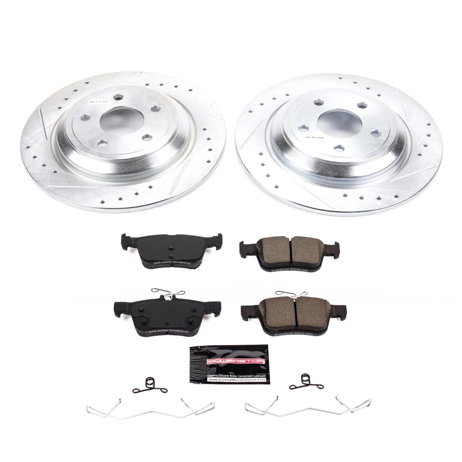 Power Stop Z23 K8642 Rear Brake Kit-Drilled/Slotted Brake Rotors & Carbon Ceramic Brake Pads