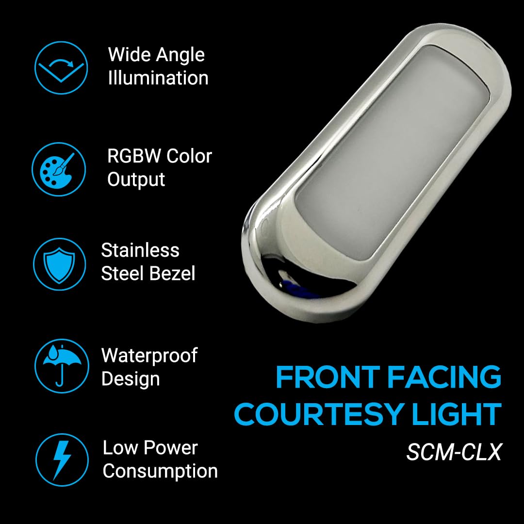 Front Facing shadow-caster Courtesy Light - Above Water Boat Light - Full Color (RGBW) - Stainless Steel Housing - Waterproof