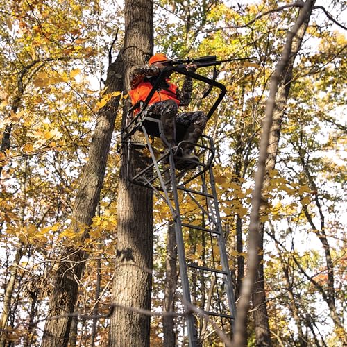 Retreat™ LS 1-Man Ladder Stand, Rivers Edge® 17’11” Height, Lockdown™ Strapping System, Flip-Up TearTuff™ Mesh Seat, 27” Deep Platform, 2-Way Adjustable Shooting Rail, RE670