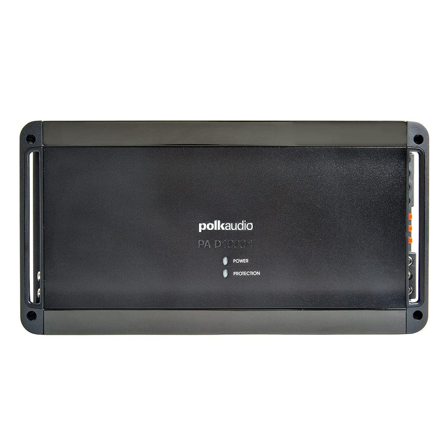 Polk Audio D1000.1 Monoblock Class D MOSFET Mobile Audio Amplifier; 500 Watts RMS @ 4 ohms, 800 Watts RMS @ 2 ohms and 1200 Watts RMS @ 1 ohm; Remote Subwoofer Level Control
