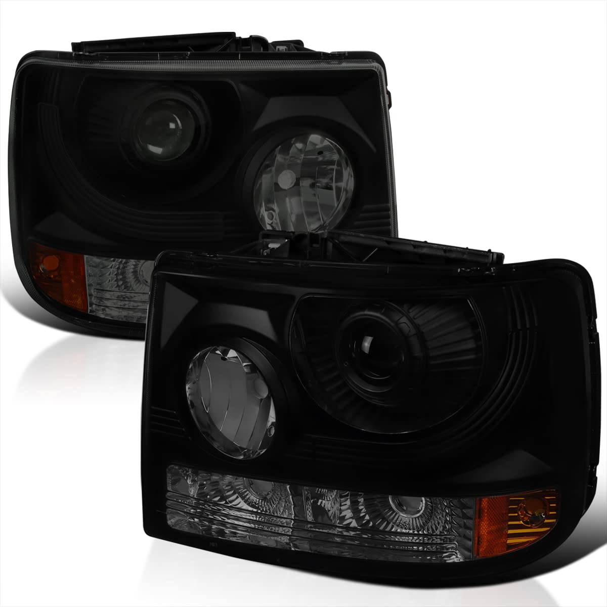 Chevrolet Silverado 1500 1999-2002 Spec-D Tuning Smoke Lens with Black Housing Projector Headlights Compatible with L+R Pair Head Light Lamp Assembly